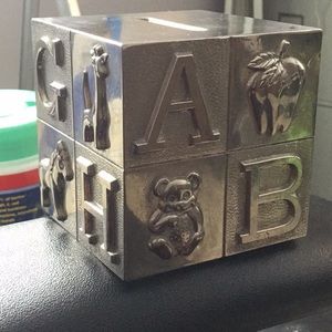 Vintage ABC Silver Piggy Bank